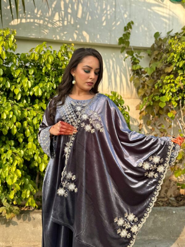Velvet Pakistani Style Kurta Set - Image 4