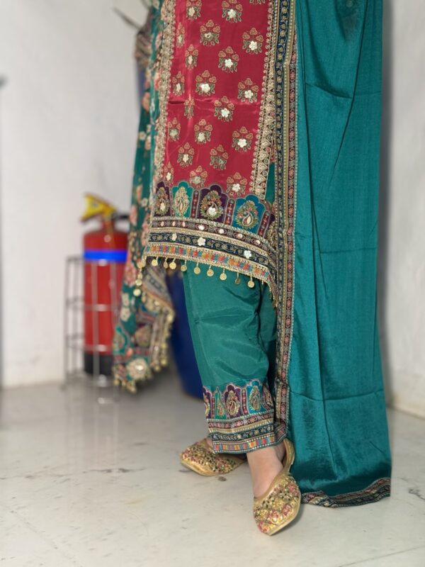Crepe A line party wearing suit with trousers & dupatta - Image 5