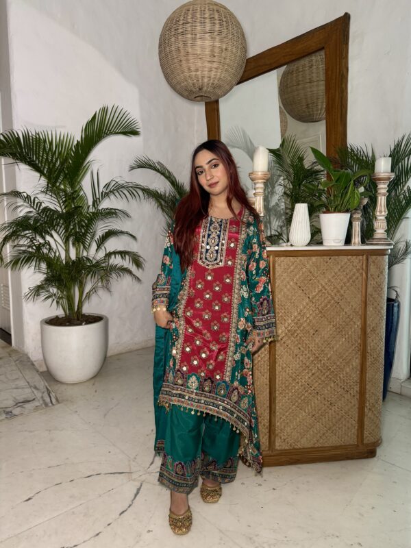 Crepe A line party wearing suit with trousers & dupatta - Image 2