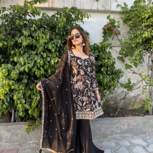 Chinon Embroidered Sharara Set with Dupatta