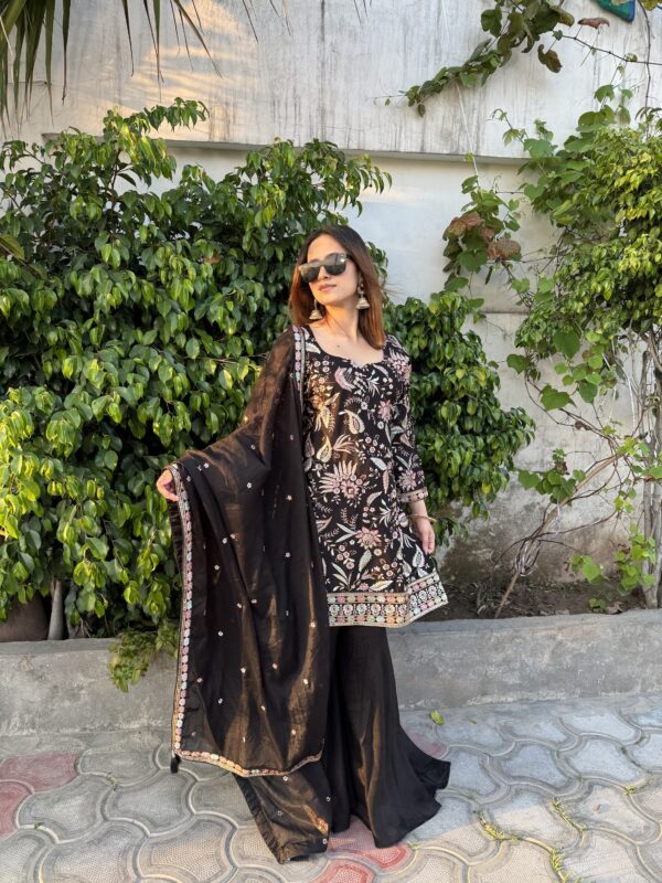 Chinon Embroidered Sharara Set with Dupatta